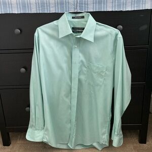 Forsyth Of Canada Men's Spread Collar Shirt Size 16 34/35 Teal Tailored Fit EUC!
